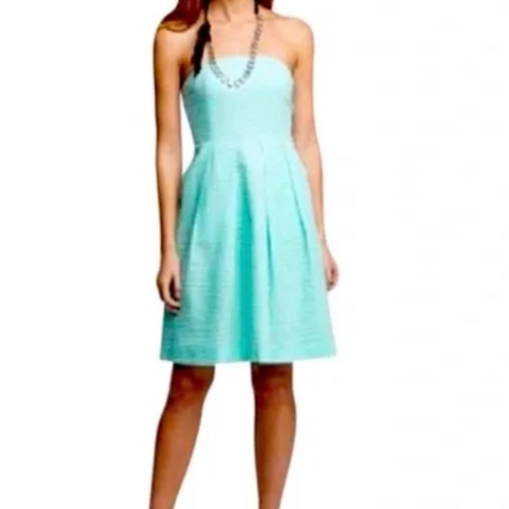 J.Crew Lorelei Aqua Strapless Fit Flare Dress Cotton Pockets Summer 2 Small